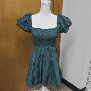 Altar'd State Teal Mini Dress with Puff Sleeves
